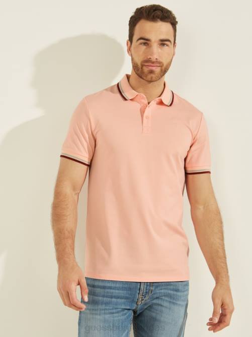GUESS polo de piqué deportivo hombres 0P8X4031 flor rosa claro vestir