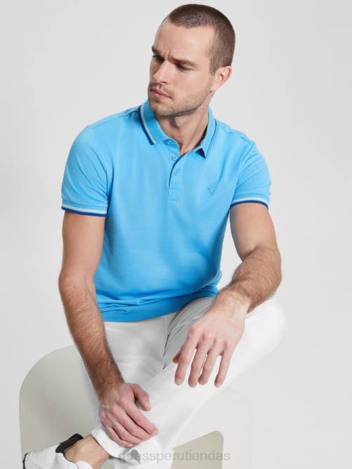 GUESS polo de piqué deportivo hombres 0P8X4042 azul mediterraneo vestir
