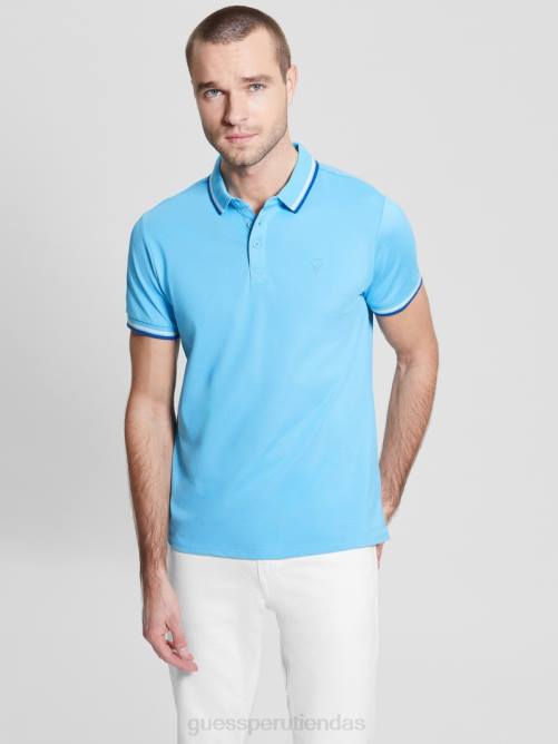 GUESS polo de piqué deportivo hombres 0P8X4042 azul mediterraneo vestir
