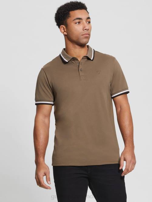 GUESS polo de piqué deportivo hombres 0P8X4056 chocolate de algarroba vestir