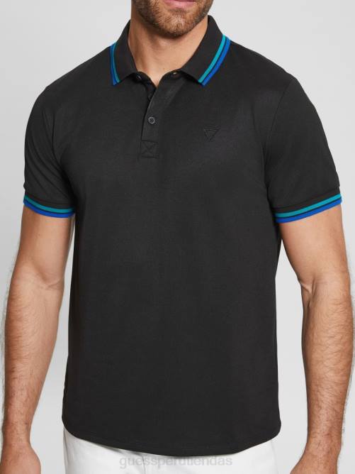 GUESS polo de piqué deportivo hombres 0P8X4147 negro vestir