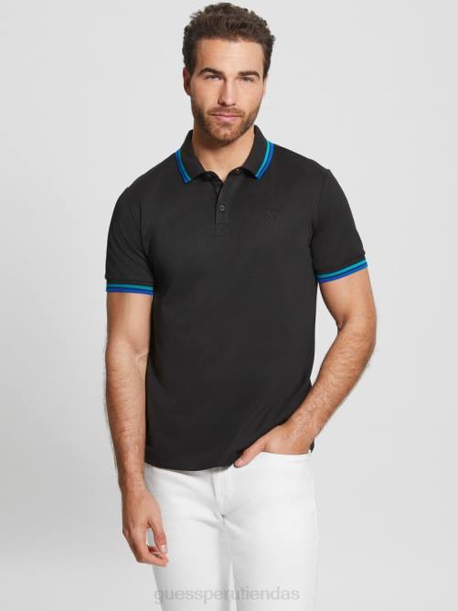 GUESS polo de piqué deportivo hombres 0P8X4147 negro vestir
