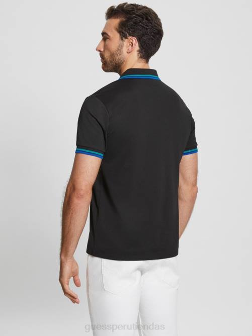 GUESS polo de piqué deportivo hombres 0P8X4147 negro vestir
