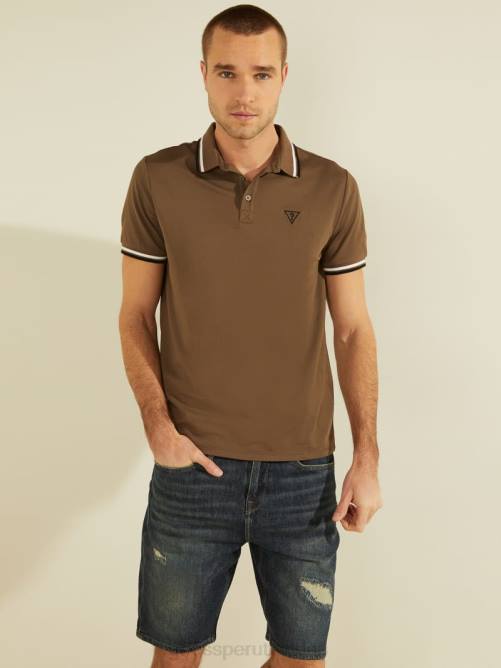 GUESS polo deportivo de piqué con logo hombres 0P8X4122 marrón antiguo vestir