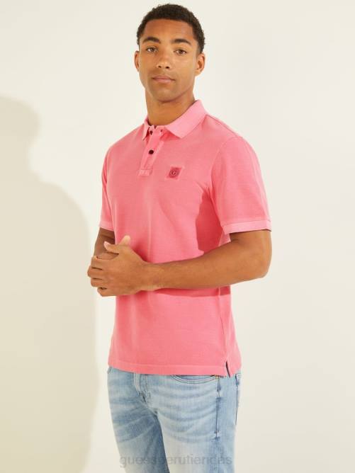 GUESS polo lavado hombres 0P8X4145 resplandor rosado rosa vestir