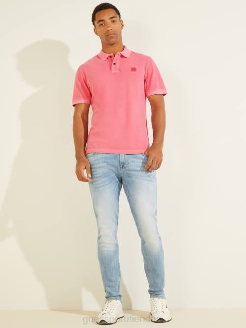 GUESS polo lavado hombres 0P8X4145 resplandor rosado rosa vestir