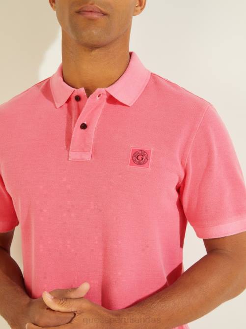 GUESS polo lavado hombres 0P8X4145 resplandor rosado rosa vestir