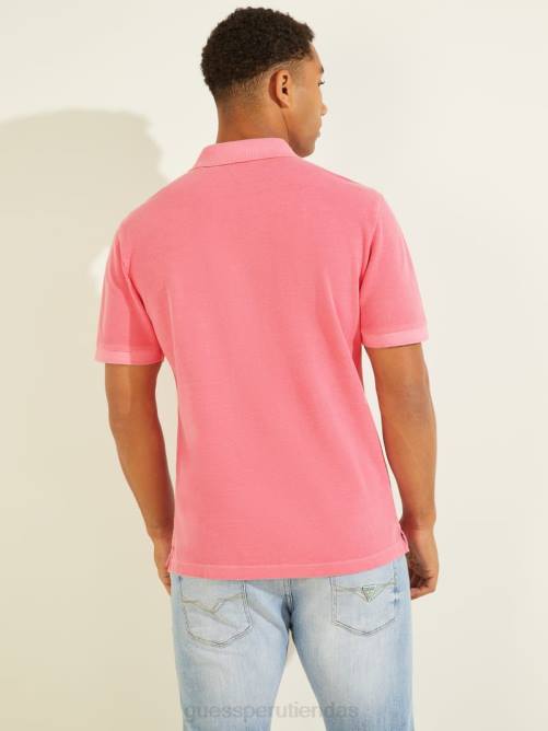 GUESS polo lavado hombres 0P8X4145 resplandor rosado rosa vestir
