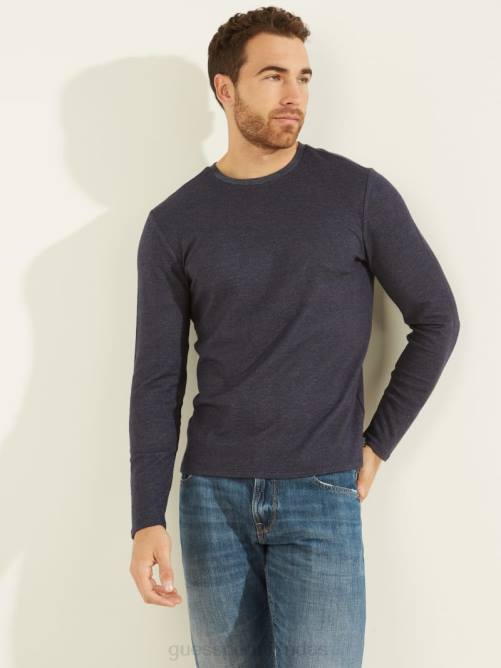 GUESS camiseta acogedora de manga larga hombres 0P8X4134 inteligente azul multi vestir