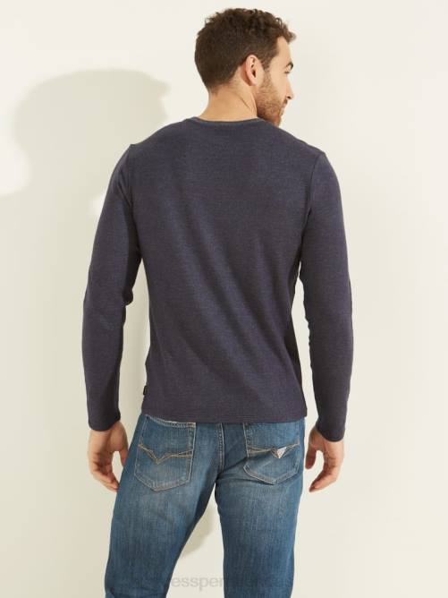 GUESS camiseta acogedora de manga larga hombres 0P8X4134 inteligente azul multi vestir