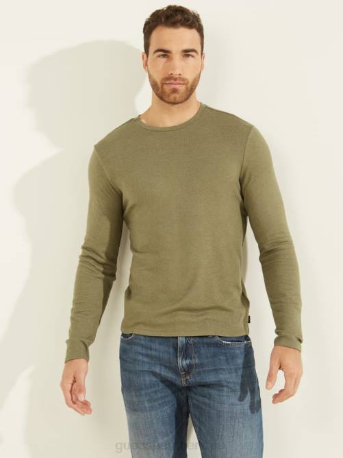 GUESS camiseta acogedora de manga larga hombres 0P8X4135 oliva militar multi vestir