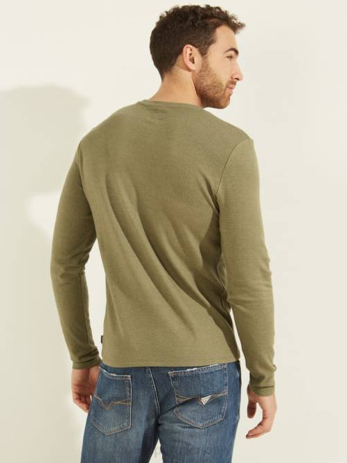 GUESS camiseta acogedora de manga larga hombres 0P8X4135 oliva militar multi vestir