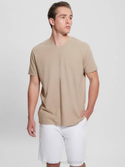 GUESS camiseta con cuello en V en mezcla de lino ecológico hombres 0P8X4032 piedra pasadena multi vestir