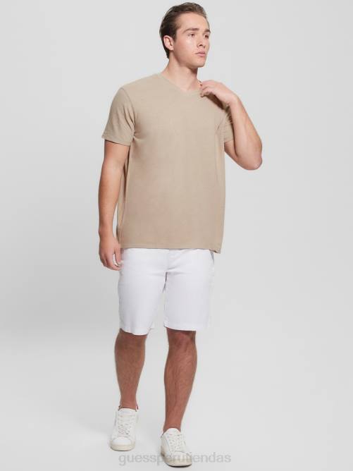 GUESS camiseta con cuello en V en mezcla de lino ecológico hombres 0P8X4032 piedra pasadena multi vestir