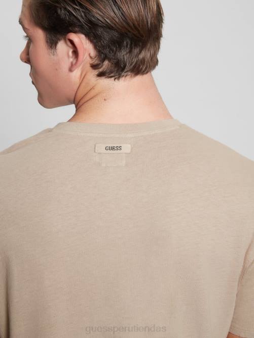 GUESS camiseta con cuello en V en mezcla de lino ecológico hombres 0P8X4032 piedra pasadena multi vestir