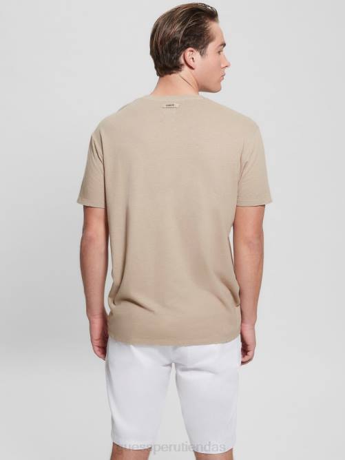 GUESS camiseta con cuello en V en mezcla de lino ecológico hombres 0P8X4032 piedra pasadena multi vestir