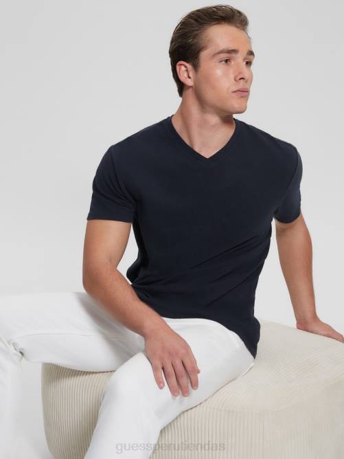 GUESS camiseta con cuello en V en mezcla de lino ecológico hombres 0P8X4038 inteligente azul multi vestir