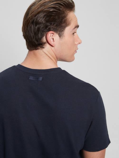 GUESS camiseta con cuello en V en mezcla de lino ecológico hombres 0P8X4038 inteligente azul multi vestir