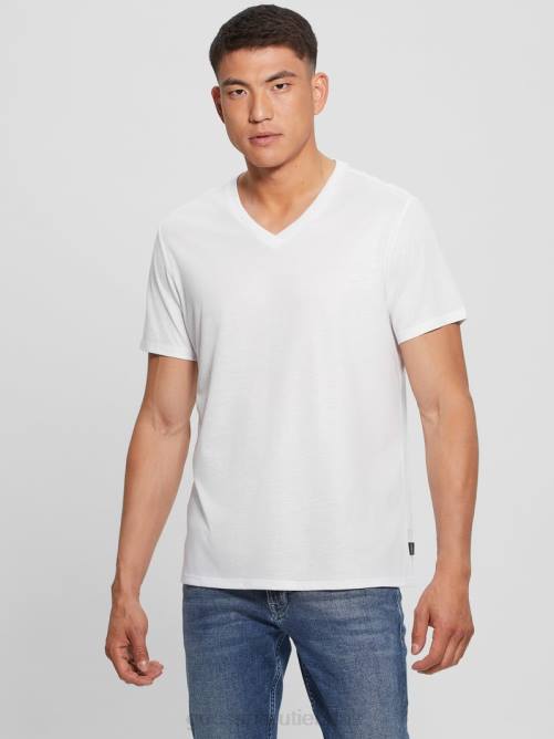 GUESS camiseta con cuello en V y canesú de albañil hombres 0P8X3949 blanco puro vestir