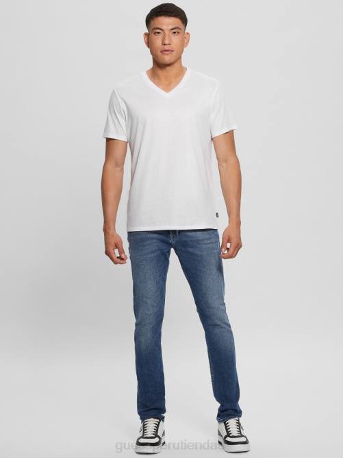 GUESS camiseta con cuello en V y canesú de albañil hombres 0P8X3949 blanco puro vestir
