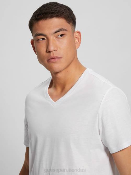 GUESS camiseta con cuello en V y canesú de albañil hombres 0P8X3949 blanco puro vestir