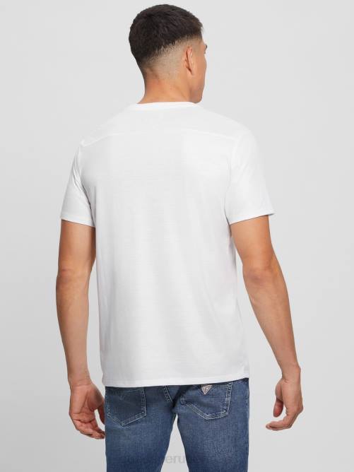 GUESS camiseta con cuello en V y canesú de albañil hombres 0P8X3949 blanco puro vestir