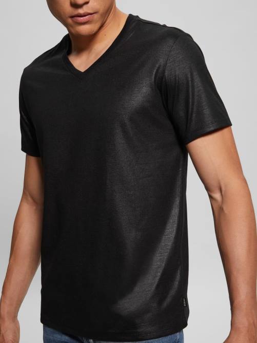 GUESS camiseta con cuello en V y canesú de albañil hombres 0P8X3974 negro vestir