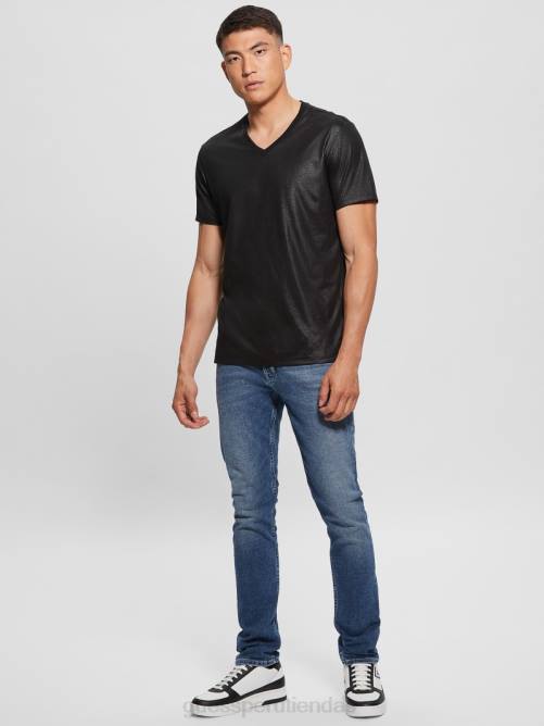 GUESS camiseta con cuello en V y canesú de albañil hombres 0P8X3974 negro vestir