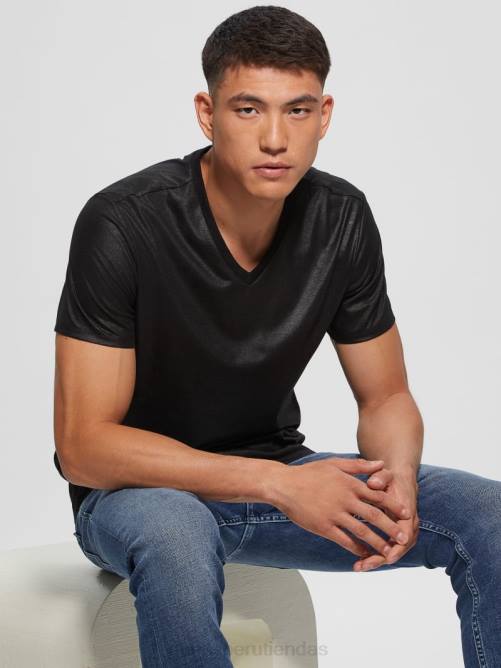 GUESS camiseta con cuello en V y canesú de albañil hombres 0P8X3974 negro vestir