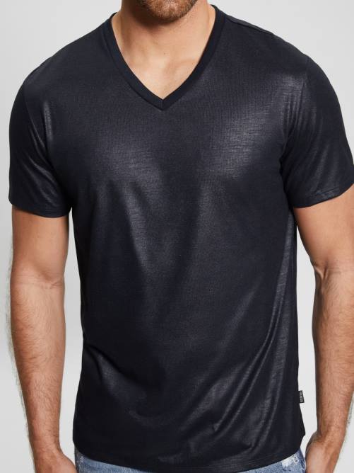 GUESS camiseta con cuello en V y canesú de albañil hombres 0P8X3981 azul elegante vestir
