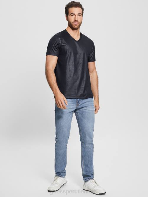 GUESS camiseta con cuello en V y canesú de albañil hombres 0P8X3981 azul elegante vestir
