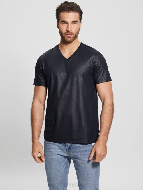 GUESS camiseta con cuello en V y canesú de albañil hombres 0P8X3981 azul elegante vestir