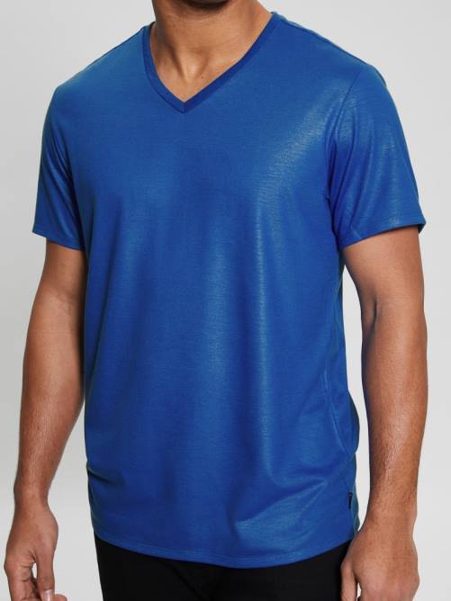 GUESS camiseta con cuello en V y canesú de albañil hombres 0P8X3988 zaffre brillante vestir