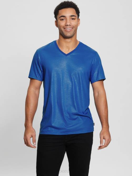 GUESS camiseta con cuello en V y canesú de albañil hombres 0P8X3988 zaffre brillante vestir