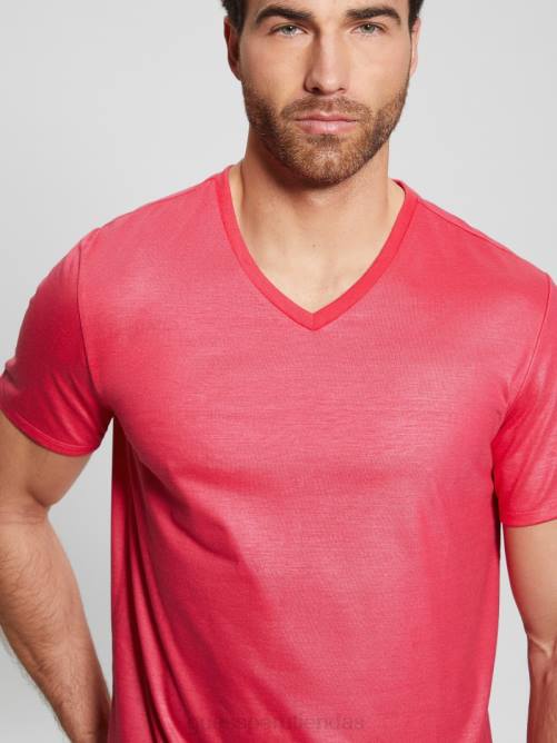 GUESS camiseta con cuello en V y canesú de albañil hombres 0P8X4057 rosa virtual vestir