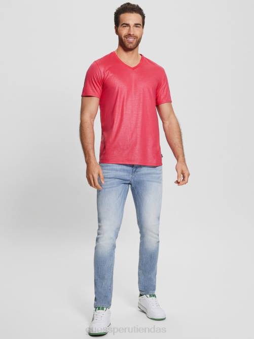 GUESS camiseta con cuello en V y canesú de albañil hombres 0P8X4057 rosa virtual vestir