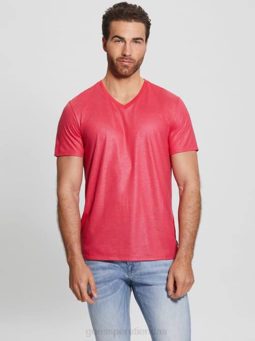 GUESS camiseta con cuello en V y canesú de albañil hombres 0P8X4057 rosa virtual vestir