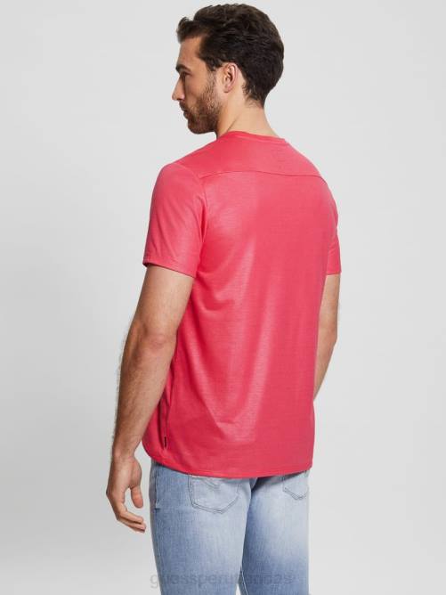 GUESS camiseta con cuello en V y canesú de albañil hombres 0P8X4057 rosa virtual vestir