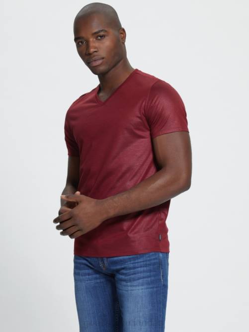 GUESS camiseta con cuello en V y canesú de albañil hombres 0P8X4086 vino vestir