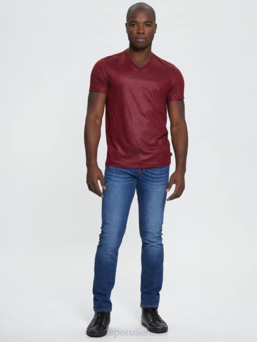 GUESS camiseta con cuello en V y canesú de albañil hombres 0P8X4086 vino vestir