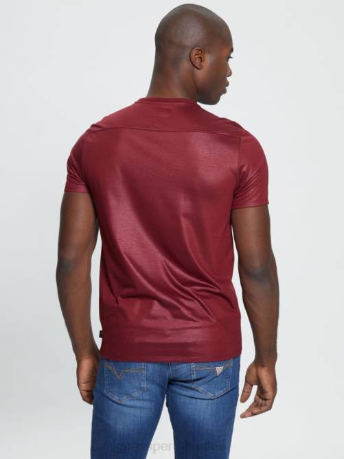 GUESS camiseta con cuello en V y canesú de albañil hombres 0P8X4086 vino vestir