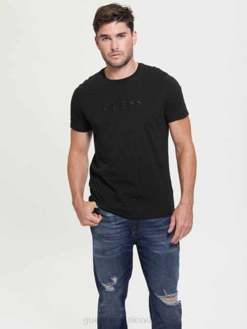 GUESS camiseta con logo bordado hombres 0P8X3994 negro vestir