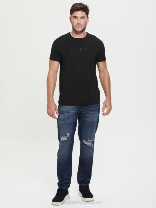 GUESS camiseta con logo bordado hombres 0P8X3994 negro vestir