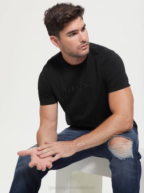GUESS camiseta con logo bordado hombres 0P8X3994 negro vestir