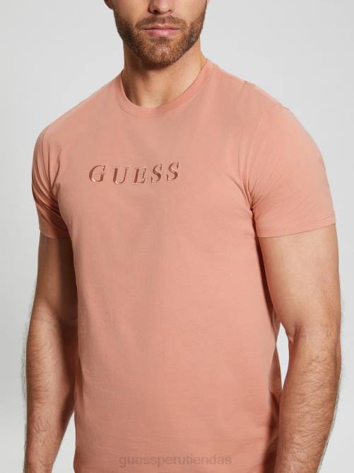 GUESS camiseta con logo bordado hombres 0P8X4024 rosa satinada vestir