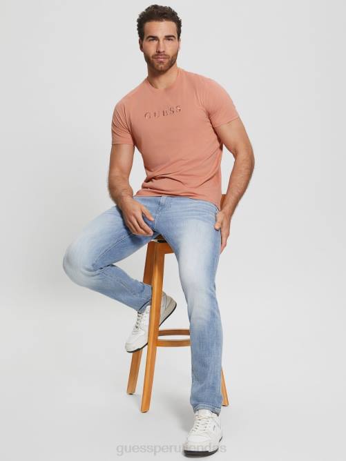 GUESS camiseta con logo bordado hombres 0P8X4024 rosa satinada vestir