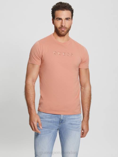 GUESS camiseta con logo bordado hombres 0P8X4024 rosa satinada vestir