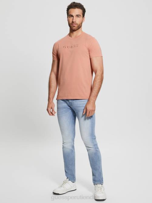 GUESS camiseta con logo bordado hombres 0P8X4024 rosa satinada vestir