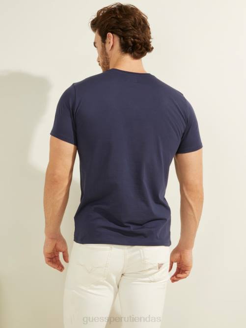 GUESS camiseta con logo bordado hombres 0P8X4034 uniforme azul vestir