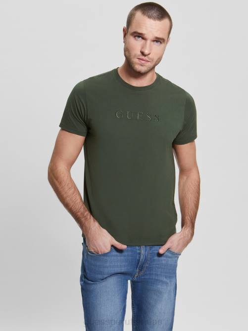GUESS camiseta con logo bordado hombres 0P8X4063 verdes de la selva vestir